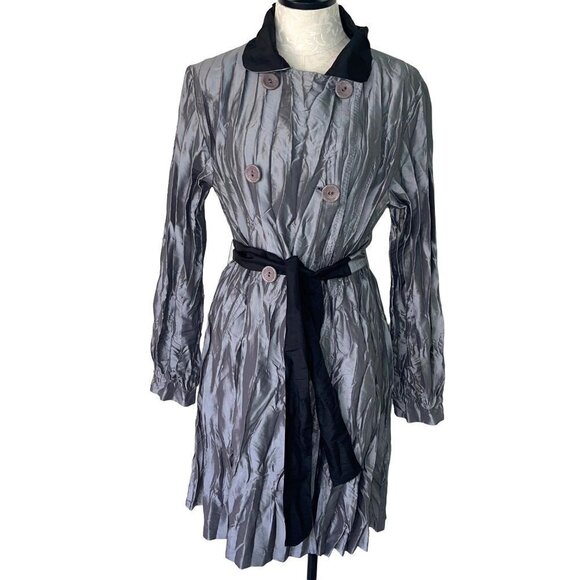 UBU Reversible Crinkle Raincoat Womens Size Medium M Button Front Belt Pockets - Picture 1 of 9